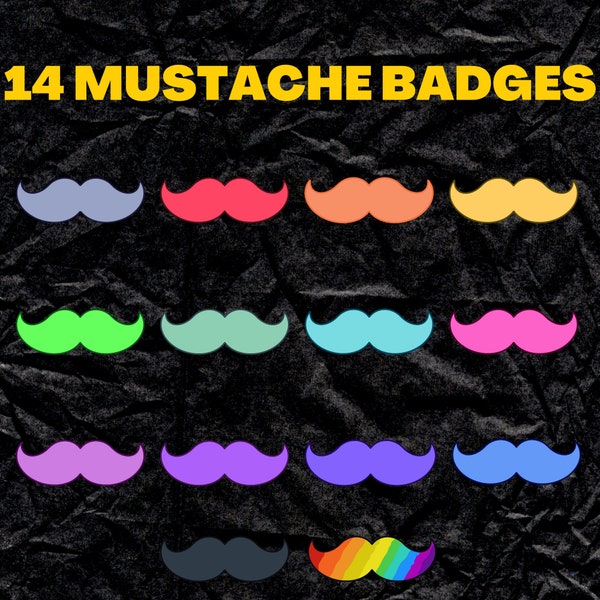 Insignias de bigote / 14 insignias de Twitch / fáciles de usar / listas para usar