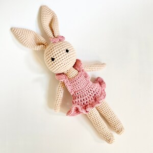 Crochet Bunny Doll, Crochet Rabbit, Cute Bunny With Ruffled Pink Dress, Kids Bunny Doll, Handmade Bunny Toy, Baby Shower Gift