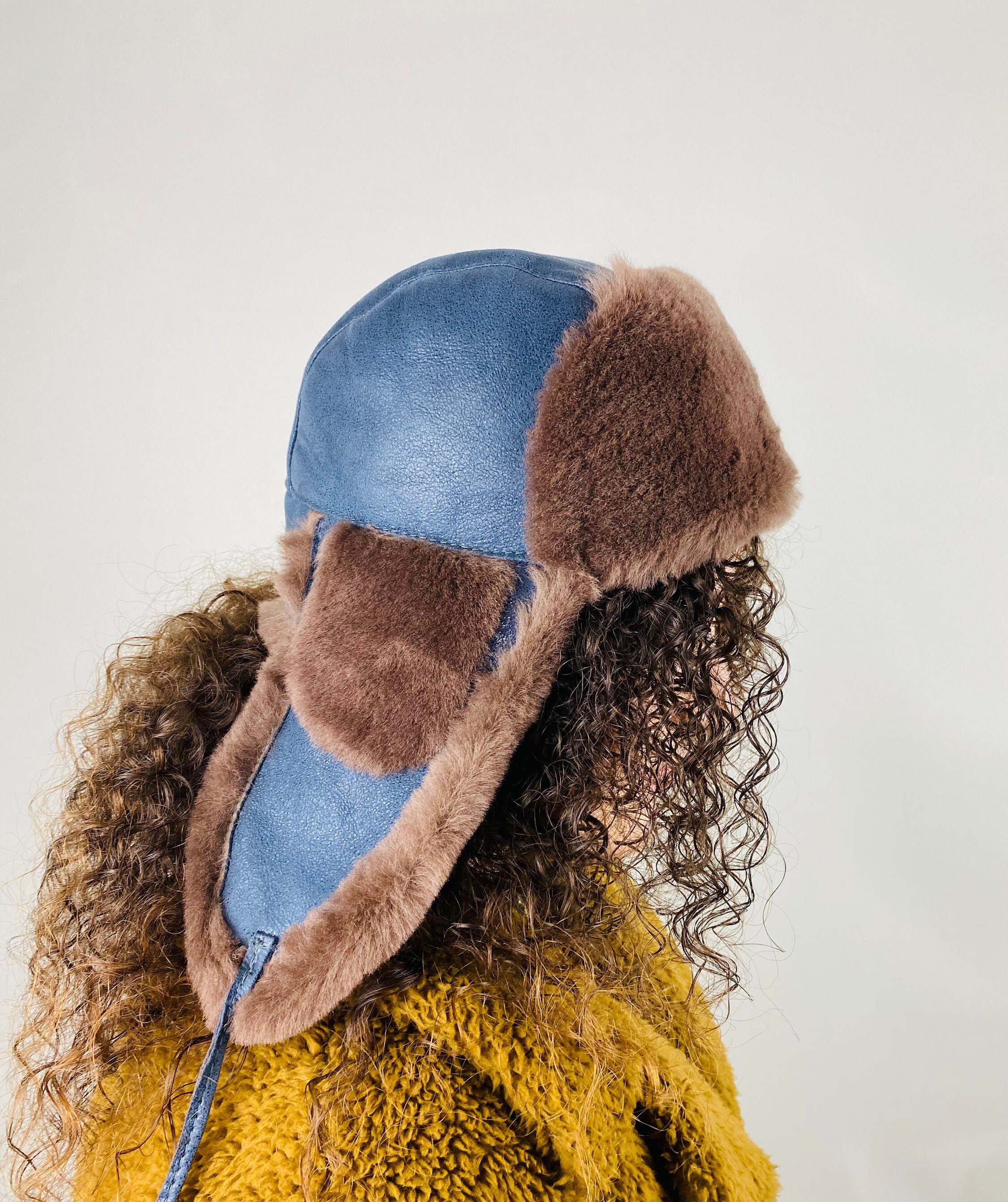 Aviator Cap, Shearling Sheepskin Hat, Trapper Hat, Men Winter Hat, Women Winter Hat, Long Earflap Hat, Birthday Gift