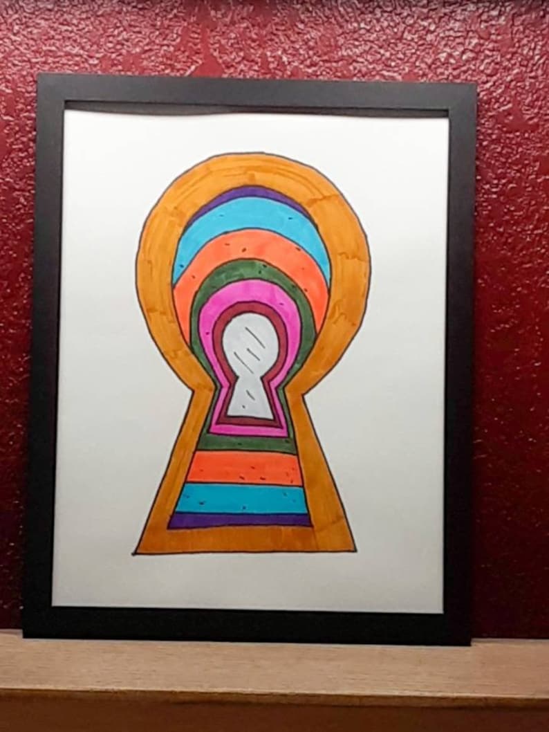 Beyond The Kehole: Handmade Drawn Abstract Keyhole (with frame)