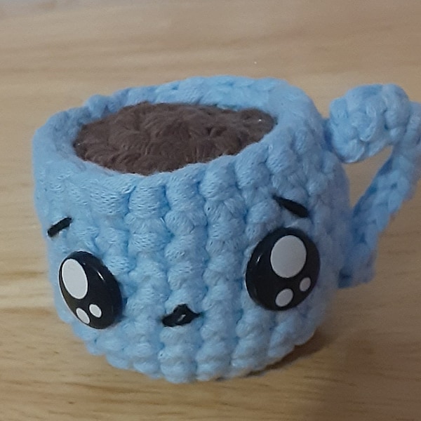 Light Blue Crochet Mood Coffee Cup (Keychain Ring included)