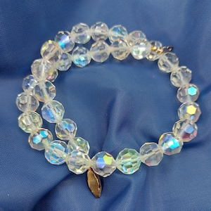 Collier de perles aurore boréale vintage : verre AB facetté, bijoux de mariée