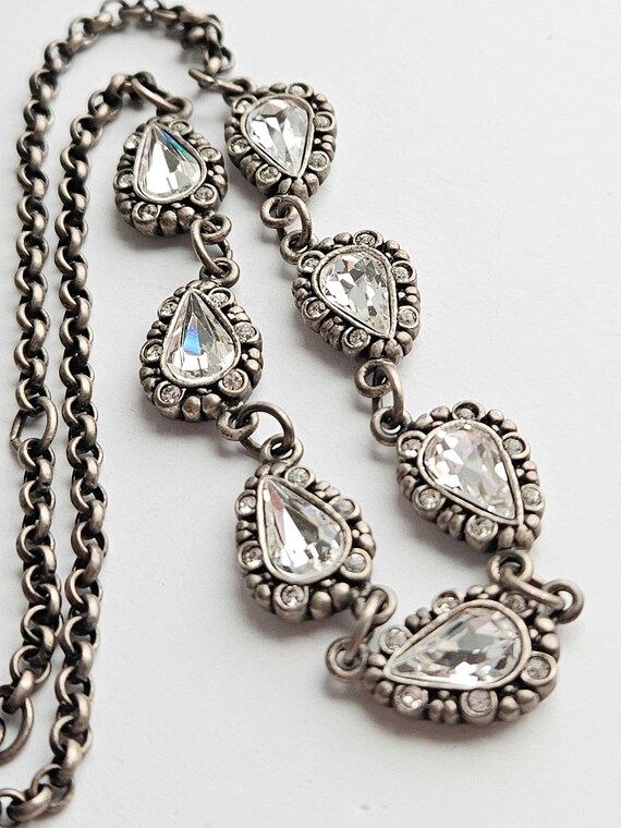Vintage Myka Swarovski Crystal Teardrop Necklace, Rhodium Plated View 3