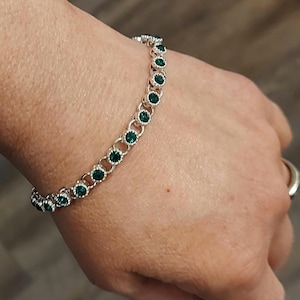 Vintage AVON Emerald Green Rhinestone Bracelet, Silver Tone Tennis Bracelet
