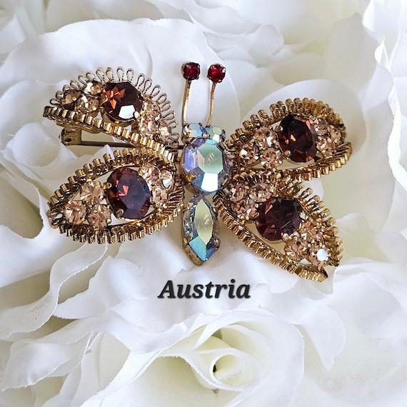 Vintage Austria gold plated Butterfly Brooch, Aus… - image 1