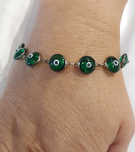 SMY Sterling Silver Emerald Green Evil Eye Bracelet, … Gem