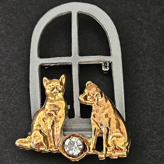 Ultra Craft Brooch Dog and Cat at Window, Pewter,… - image 2