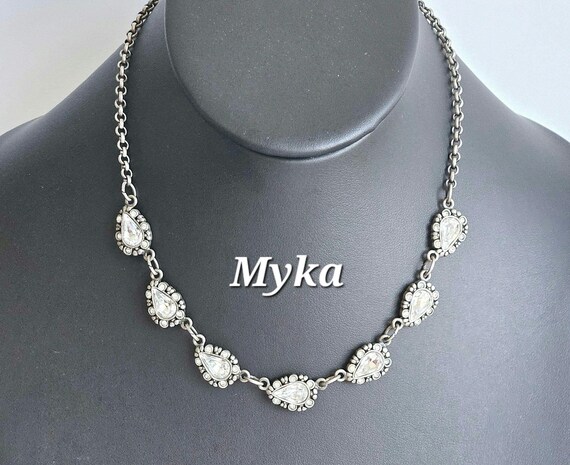 Vintage Myka Swarovski Crystal Teardrop Necklace, Rhodium Plated
