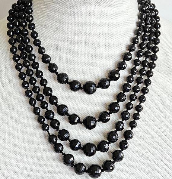 Vintage W GERMANY Black Multifaceted Resin Beads,… - image 1