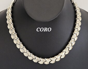 Vintage 1960s Coro Gold Tone Link Necklace, Brushed X Choker, Costume Jewelry