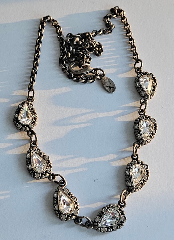 Vintage Myka Swarovski Crystal Teardrop Necklace, Rhodium Plated View 5
