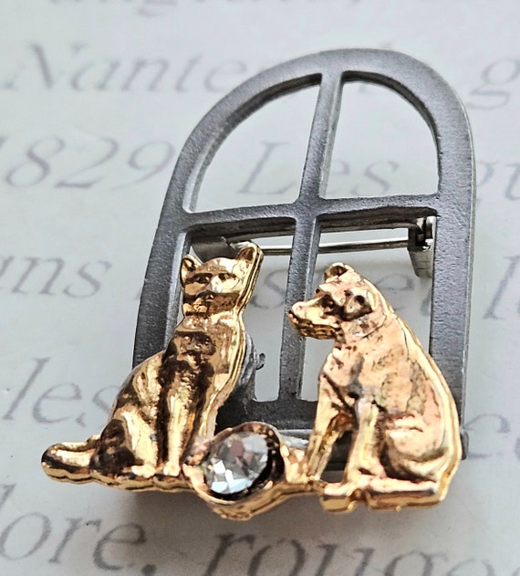 Ultra Craft Brooch Dog and Cat at Window, Pewter,… - image 5