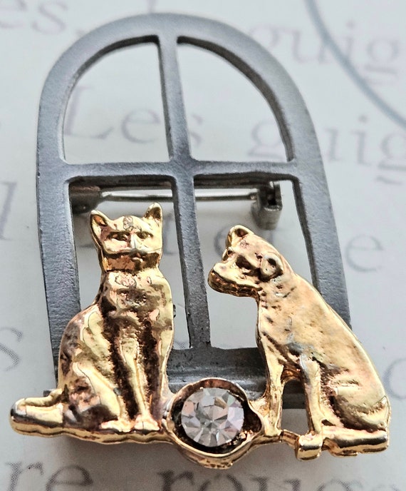 Ultra Craft Brooch Dog and Cat at Window, Pewter,… - image 4