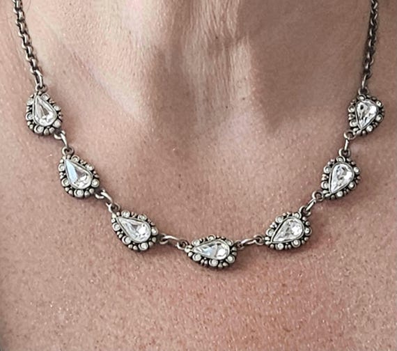 Vintage Myka Swarovski Crystal Teardrop Necklace, Rhodium Plated View 2