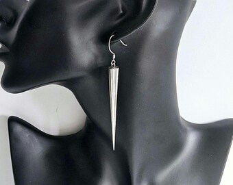 Vintage Sterling Silver Dangle and Drop Long Spike Earrings, 925 Including Ear Wires. Punk Gothic, Edgy Statement Jewelry.  Unbranded.