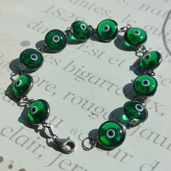SMY Sterling Silver Emerald Green Evil Eye Bracelet, … Gem