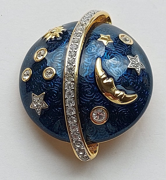 Swarovski Guilloche Enamel Celestial Brooch, Vint… - image 6