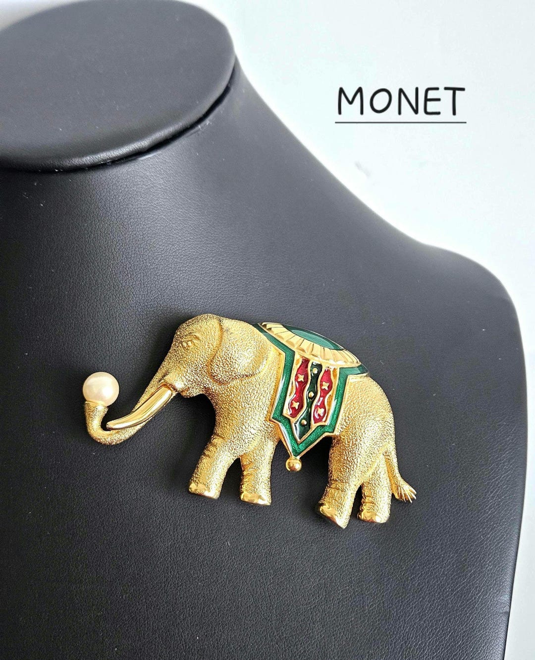 Vintage Monet Elephant Brooch: Gold Plated Enamel Circus Pin - Etsy