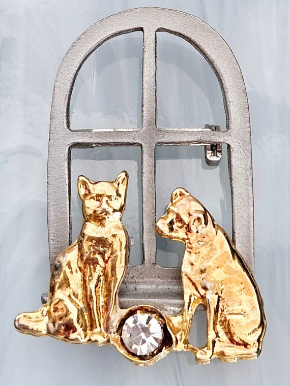 Ultra Craft Brooch Dog and Cat at Window, Pewter,… - image 3