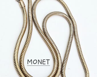 Vintage MONET Gold Plated Snake Chain Necklace, 16" Choker. Circa 1960s/70s
