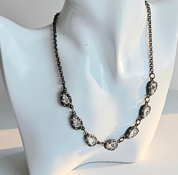 Vintage Myka Swarovski Crystal Teardrop Necklace, Rhodium Plated View 6
