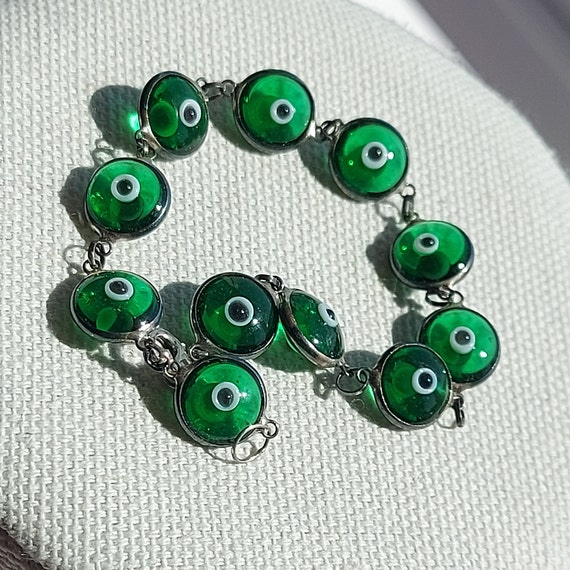 SMY Sterling Silver Emerald Green Evil Eye Bracelet, … Gem