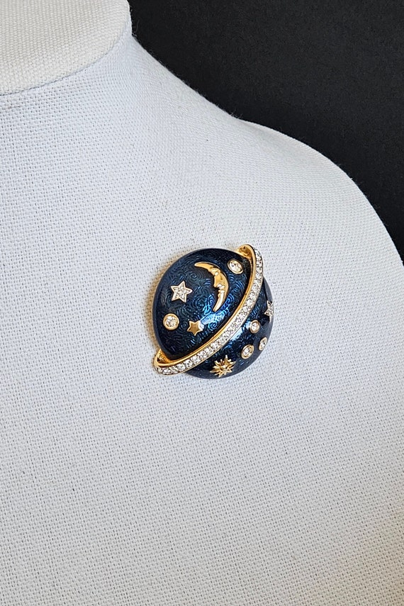 Swarovski Guilloche Enamel Celestial Brooch, Vint… - image 5