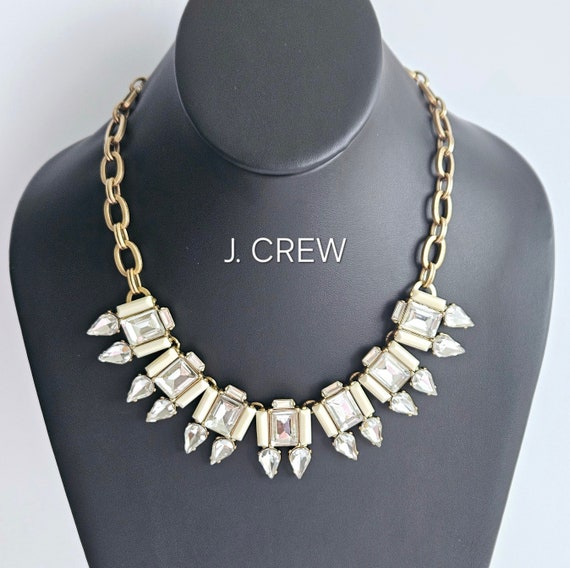 Vintage J. Crew Crystal Rhinestone Brass Necklace… - image 1