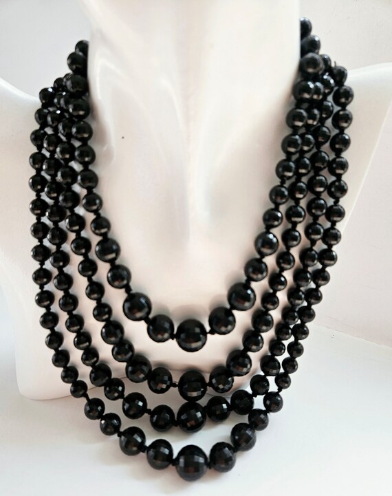 Vintage W GERMANY Black Multifaceted Resin Beads,… - image 3
