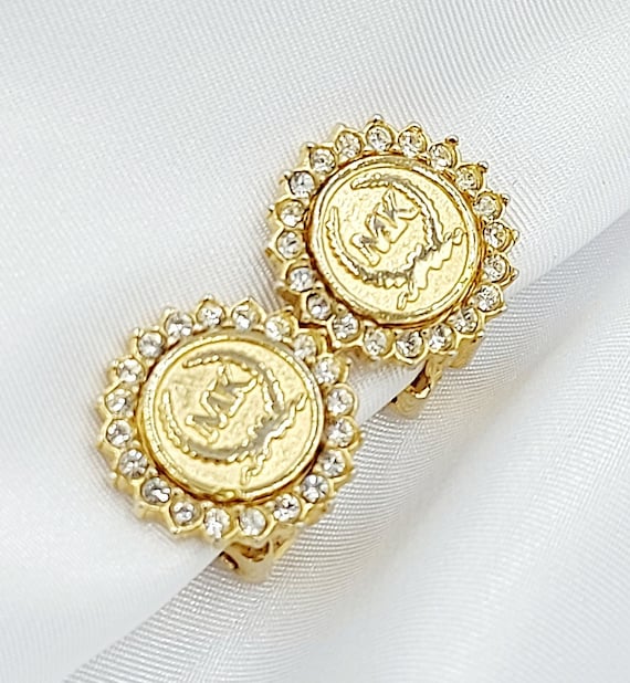 Michael Kors Gold Tone Coin Earrings, Pavé Rhines… - image 6
