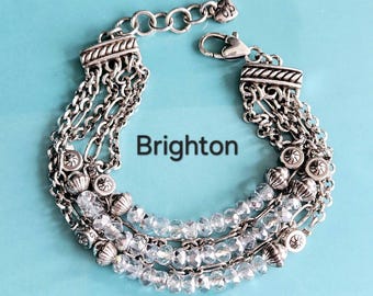 Brighton Silver Plated Crystal Bracelet: Signed Collectible Jewelry