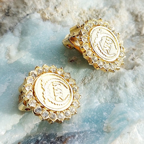 Michael Kors Gold Tone Coin Earrings, Pavé Rhines… - image 5