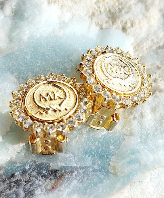 Michael Kors Gold Tone Coin Earrings, Pavé Rhines… - image 2