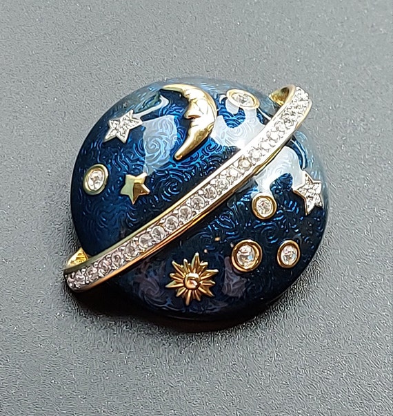 Swarovski Guilloche Enamel Celestial Brooch, Vint… - image 9