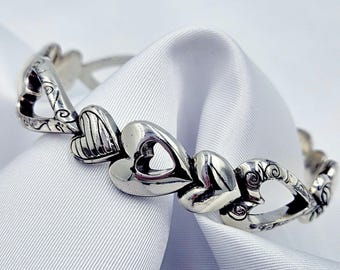 Vintage Brighton Silver Plated Hearts Bangle - Huntington Beach Collection