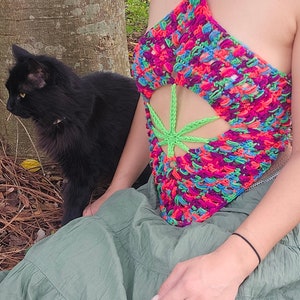 Custom Crochet Halter Top, Marijuana Leaf, Festival Rave Attire