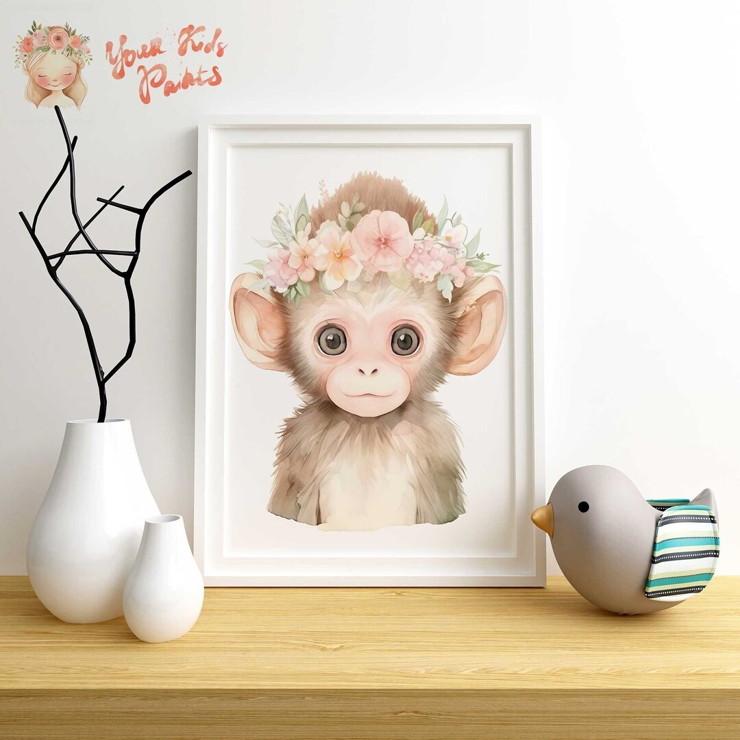watercolor-illustration-of-a-cute-baby-monkey-monkey-print-boho