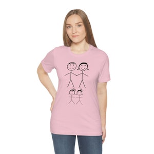 Fun Simple Stick Figure Family of 2 girl daughters, T-Shirt Gift Stick Family 2 kids, Unisex - Men & Women&#39;s Tee, Stick Family of 2 girl