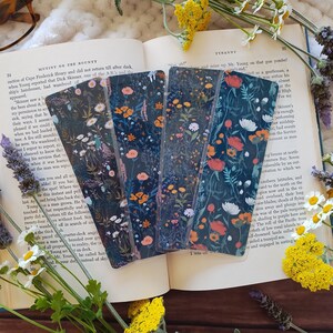 COTTAGECORE DARK WILDFLOWERS Bookmark Collection 2 | Floral Double-Sided Laminated Bookmarks with Optional Tassel