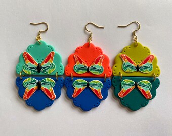 Bright double butterfly earrings