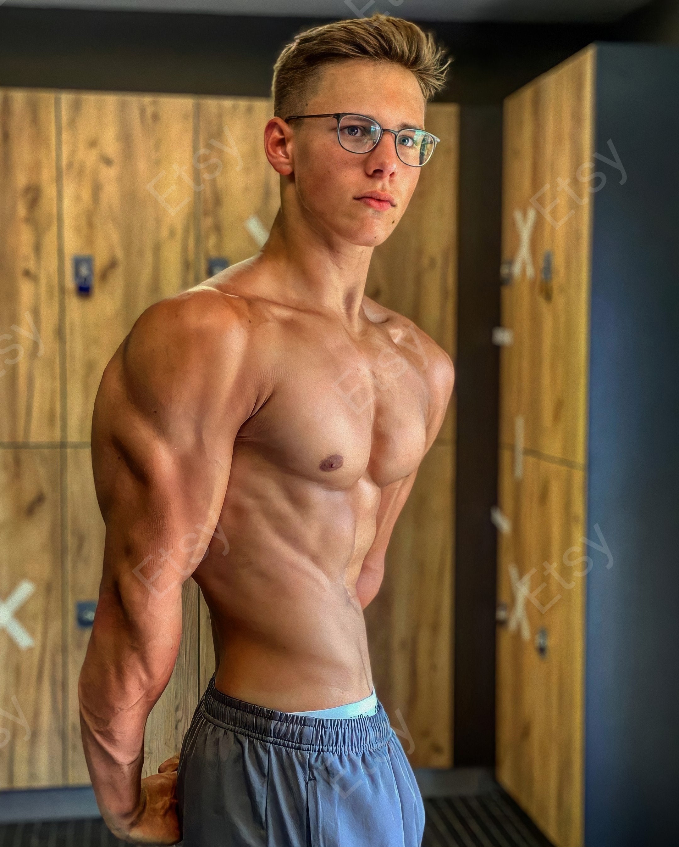 Athletic Handsome Guy With Glasses Bulge Photo Gay Interest Etsy