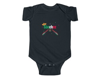 Baby Sanchez Mexican | Spanish Name with Mexico Flag Infant Fine Jersey Bodysuit