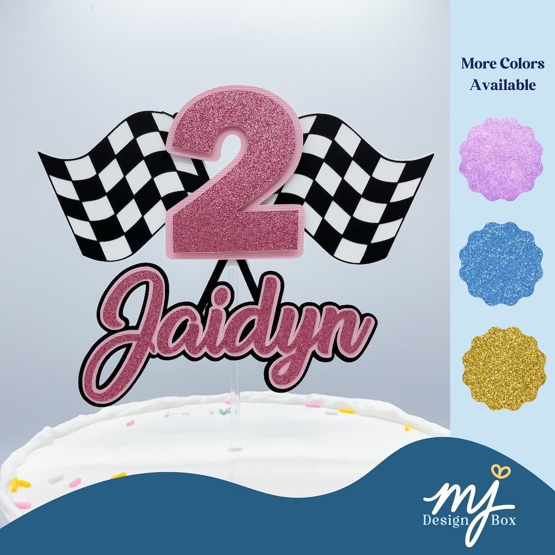 Race Cars Cake Topper Pink Race Car Birthday Personalized Cake Topper
