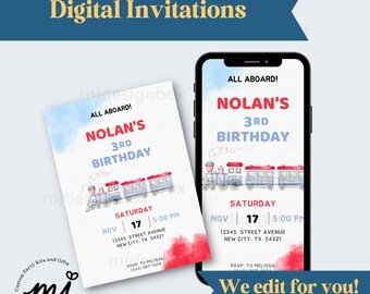 Train Birthday Invitation - Choo Choo Party Invitation - Train Birthday Digital Invitation