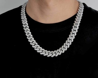 Luxus Iced Out  Messing Schmuck Diamant 15mm kubanische Gliederkette Halskette 18 Karat Gold - Silber