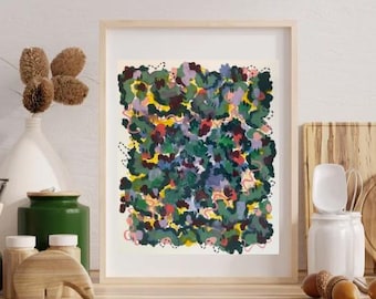 Original Blue Abstract Art 11x14 – Hand‑Painted Gouache & Watercolor on Paper, Modern Colorful Wall Decor