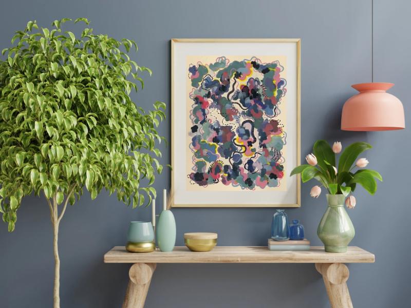 Original Blue Abstract Art 11x14 – Hand‑Painted Gouache & Watercolor on Paper, Modern Colorful Wall Decor