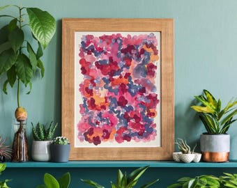 Original Abstract Painting 11x14 – Hand‑Painted Gouache & Watercolor Art in Pinks, Coral, Crimson, Orange and Violet