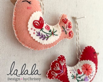 Handmade Love Bird Ornament | Valentine Bird Ornaments | Hand Embroidered Valentine's Day Ornament