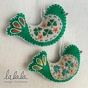Irish Felt Bird Ornament – Hand Embroidered Folk Art Bird with Shamrock & Clover, St. Patrick’s Day Gift, Irish Gift